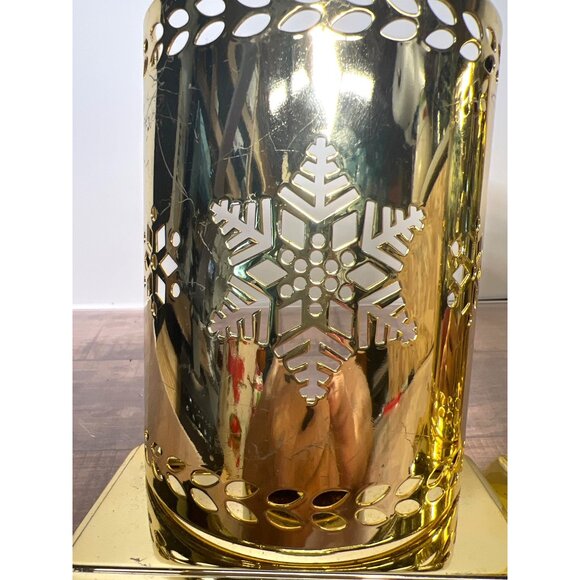 Set Of 3 Gold Metal Snowflake Stocking Holders With Candle Holder Inserts - Picture 2 of 6